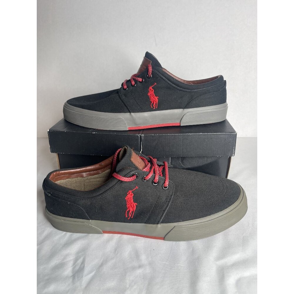 Polo Ralph Lauren Men's 11.5D Faxon Low Sneaker‎ Black/Red Lace Up Comfort Shoes